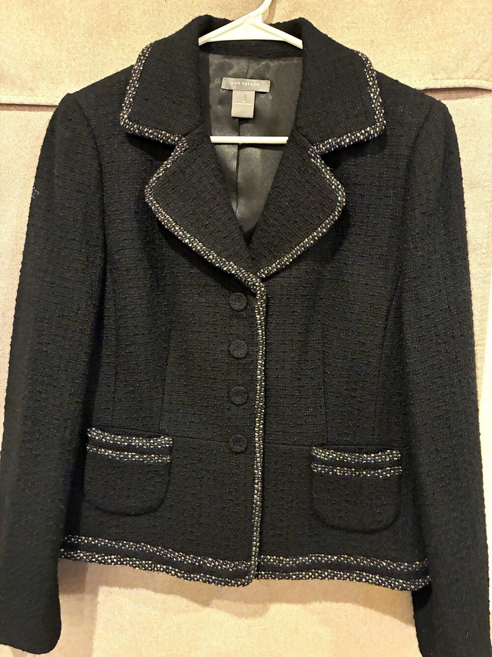 Ann Taylor Women’s Black Button Front Wool Jacket Sz 10